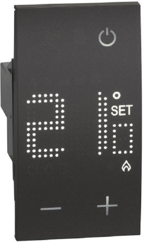 Терморегулятор сенсорный с датчиком модульный Legrand BTicino Living Now 2 мод. 0С +50С черный фото Терморегулятор сенсорный с датчиком модульный Legrand BTicino Living Now 2 мод. 0С +50С черный картинка